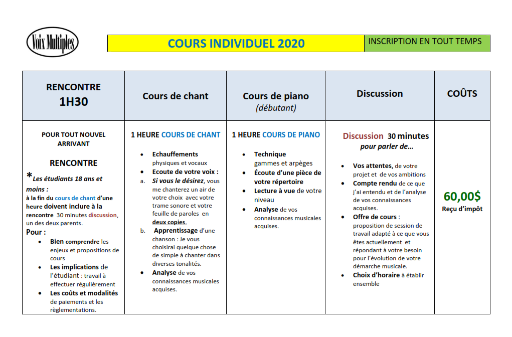 cours individuel 2020